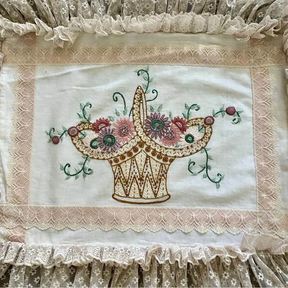 Floral Embroidered Ruffled Pillow 13/19 inches
